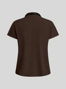 Women's Solid Color Short Sleeve Top And Pants Scrub Set, For Laboratory, Hospital, Pet Care - Brown - View 6