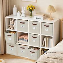 DECOMOMO 3/6Pcs Clothes Orgainzer, Foldable Fabric Cube Storage Bins With Labels – Versatile Storage Boxes For Shelves, Closets & Home Organization - 米色 - 查看 11