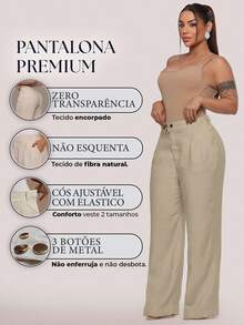 Women's High Waisted Elastic Waist Wide Leg Pants With Pockets Elegant Formal Wear - Màu be - Xem 2