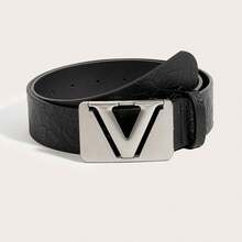 1pc Unisex Floral Print Solid Color Casual Retro Party Palace Style Street Punk PU Leather V-Buckle Peony Pattern Leather Casual Versatile Belt, Suitable For All Seasons