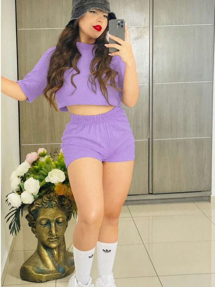 Blusa + Short para dama  Luce fresca, cómoda y a la moda - Morado - Añade 3