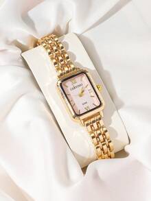 1pc Classic Minimalist Square Bicolor Gold & Silver Rhinestone Women's Watch, Suitable For Daily, Date, Back To School, Party, Birthday Gift