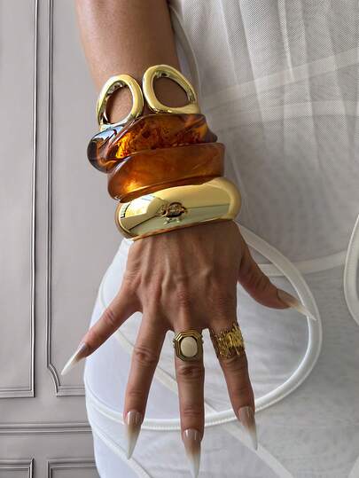 4pcs/Set Gold Color Bangle Bracelets, Wide Cuff Bracelets, Thick Bracelets, Bracelet Set, Women Bangle Bracelets, Gift For Her