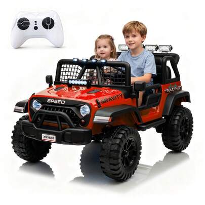 CuisinSmart 24V 2 Seater Ride On Truck,4WD Kids Electric Car W/Remote Control,Battery Powered Ride On Toy Car With Spring Suspension, Dual Speed, LED Lights & Music Player