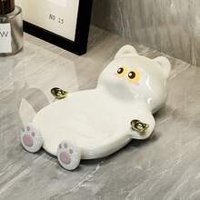 1个可爱卡通猫咪皂碟 - 装饰性塑料皂架，表面光滑，趣味浴室香皂海绵收纳架，装饰性皂托 | 迷人的浴室配件 | 光滑塑料结构，皂托，圣诞礼物浴室配件浴室工具