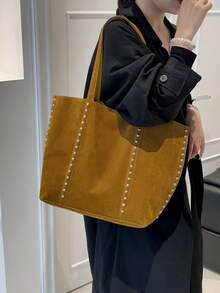1pc Vintage Suede Large Capacity Shoulder Bag, New Handbag, Suitable For Work, Shopping, School And Other Occasions - Brown - View 3