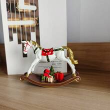 1pc Resin Christmas Rocking Horse Desktop Decor, Suitable For Home And Outdoor Garden, Great For Holiday And Thanksgiving Celebrations - Red and White - View 1