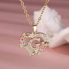 Heart Letter Rose Flower Necklace, Women's Fashion Pendant Valentine's Day Gift - G - 查看 13