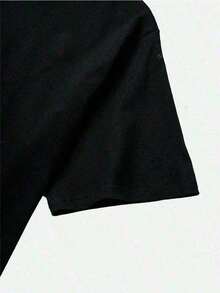 Camiseta casual de mujer, 100% algodón, con estampado gráfico de playa y océano, camiseta de manga corta con cuello redondo casual y cómoda, ropa de primavera y verano, adecuada para cualquier ocasión, color sólido, casual, uso diario. - Negro - Ver 8