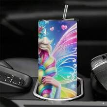 FAMILY UP Frozen 20oz Stainless Steel Tumbler With Straw - Insulated Travel Mug,  - , Rust Resistant, Vibrant Blue & Pink Wings Design, Perfect For Camping, Dining, And Relaxing - Officially Licensed, Hand Wash Only, Camping Drinkware | Vibrant Character Design | Durable Drinkware - 1件 - 查看 5