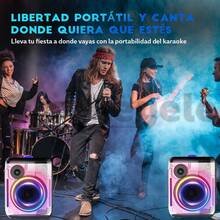 Altavoz Bluetooth con 2 micrófonos inalámbricos recargables – Altavoz portátil para fiestas con luces de colores – Altavoz de suelo compatible con tarjetas TWS/AUX/USB/TF, ideal para fiestas, casa y camping. - Rosa - Ver 7