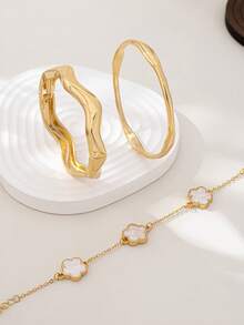 3件时尚简约幸运草和几何波浪手链套装 - 金黃色 - 查看 5