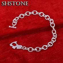 Pulsera de plata de ley 925 con chapa de perro y hebilla para mujer, regalo de fiesta, compromiso, boda, cumpleaños, joyería de moda con encanto