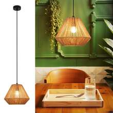 homefire Hanging Lamp Boho Hanging Lamp Rattan 25 Vintage Pendant Lamp Dining Table 1 Light Dining Table Lamp Retro Design With E27 Socket For Dining Room Bedroom Living Room Hallway Kitchen (Without Bulb) - 鑽石 - 查看 9