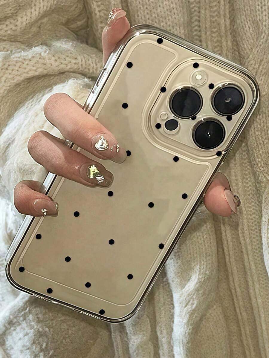 Valentines Phone Case 1Pc Polka Dot Textured Matte Milky White Full Body Shockproof TPU Fashionable Phone Case Suitable For IPhone 16 15 14 13 12 11 17 Pro Max, A55/54/53/52/51, S25/24/23/22/21 Series, Unisex - 顏色1 - 查看 1