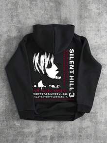 Hanorac cu glugă pentru bărbați, croială slim fit, ușor elastic, cu mânecă lungă, negru, pulover, casual, de zi cu zi