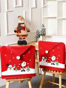 1 pieza/2 piezas/4 piezas Fundas decorativas navideñas para silla, fundas traseras de silla con estampado de tela no tejida de Papá Noel, decoración para fiestas festivas, decoración navideña de cocina, Halloween, decoración de Halloween