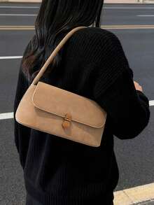 Women's Retro Soft PU Leather High-End One Shoulder Underarm Bag With Shell-Shaped Metal Decor, Fashionable Handbag, Small Square Saddle Bag Design, Suitable For Women's Daily Use, Parties, Gatherings, Travel