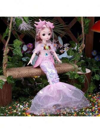 可爱卡通美人鱼毛绒玩具，胸前带唱歌讲故事按钮，适合派对、聚会、生日礼物，不含电池