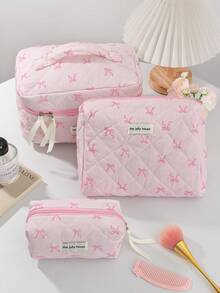 1 pièce/set Sac de rangement cosmétique grande capacité avec design nœud papillon rose et dentelle. Sac de rangement à cordon pour produits de soins de la peau de voyage. Sac pour serviettes hygiéniques, indispensable pour les courts voyages. Sac de maquillage et portable multifonctionnel pour ranger le rouge à lèvres, les serviettes hygiéniques, les pièces, les clés, etc. Grand sac de lavage mignon pour l'organisateur de voyage, sac cosmétique pour voyage, cadeau pour la fête des mères, cadeau pour la rentrée scolaire