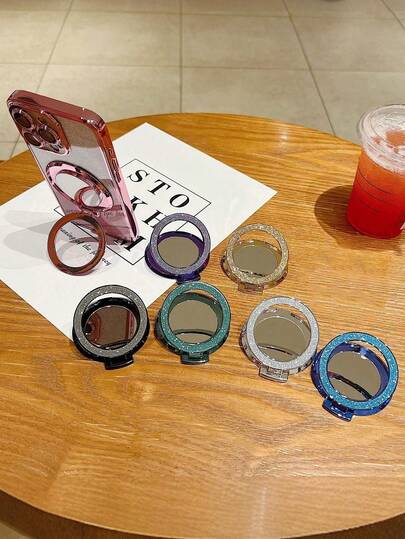 多色闪光手机支架和镜子贴纸，多功能自粘化妆镜，美观设计