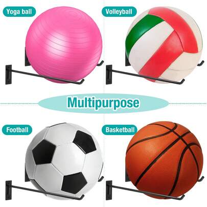 Metal Exercise Ball Holder Wall Mount, Black Yoga Ball Stand Holder, Stability Ball Holder For Yoga Balls Basketball Volleyball In Home Gym Or Studio, Garage