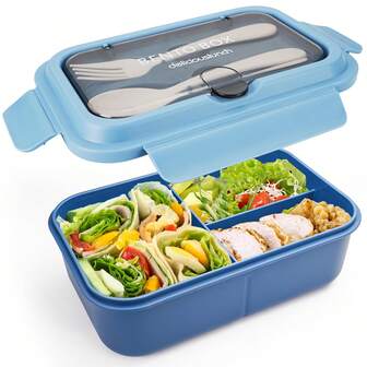 1pc Leak-Proof Bento Lunch Box With Utensils, Microwave , 3-Compartment Design, Suitable For School, Work And Outdoor Dining. Outdoor Meal Box | Divided Lunch Box | Secure Latch Cover, Back To School Essential