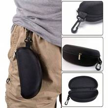 Hard Zipper Box Bag Reading Glasses Case Carabiner Hook Black - inicial - Ver 6