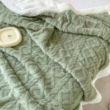 1pc Reversible Bed & Sofa Blanket - Thickened All-Season Geometric Diamond Pattern Throw, Machine Washable Black Cozy Blanket For Bed, Couch, Or Home Decor, Throw Blanket For Couch, Versatile Comfort Item, Textured Pattern, Highquality Textile - Mint Green - View 10