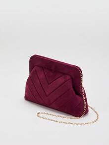 刺绣绒面革手拿包 - 优雅晚装包，配金链，婚礼和派对手提包