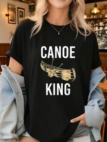 Canoe King Paddling Funny Kayaking Canoeing Lovers Canoe-Shirt         Graphic Tees Women Fashion Casual-Shirt Summer Tops Style - Black - View 8