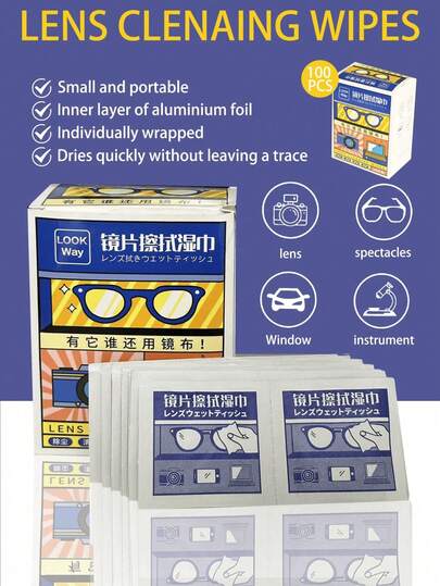 100 piezas de toallitas húmedas para limpiar gafas, toallitas húmedas para limpiar lentes, adecuadas para viajes, al aire libre, deportes, oficina, escuela, gafas y otras ocasiones