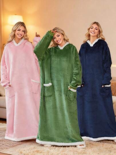 1 件超大可穿戴毛毯连帽衫法兰绒夏尔巴羊毛温暖舒适圣诞披肩成人礼物，浴袍，冬季加厚，格外温暖