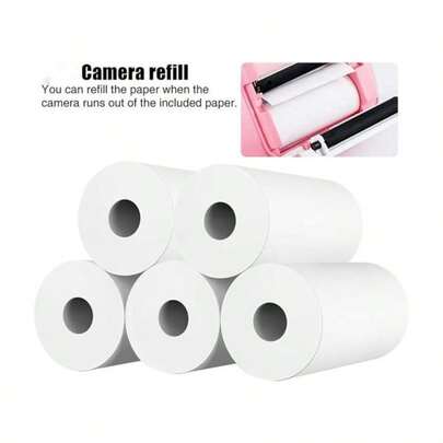 5 rollos de papel de impresión de cámara, rollo de papel de impresora de fotos, rollos de papel de impresión de cámara, papel térmico de cámara para impresión instantánea, papel blanco de recambio para impresión de cámara