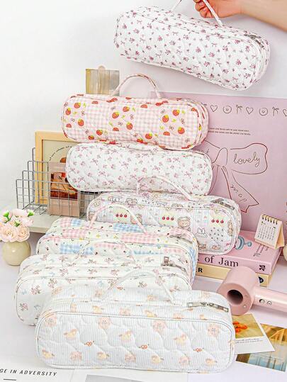 1pc Quilted Floral Hair Tool Storage Bag Travel Beauty Tool Storage Bag Hair Tool Organizer Curling Iron Storage Bag Bow Floral Pattern Wand Straight Plate Clip Hair Dryer Storage Bag With Handle Multi-Functional Home Storage Organizer