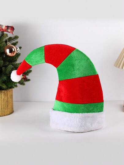 New Christmas Hat With Creative Design. Ideal For Holiday Parties And Dance Events. DIY Red And Green Curved Horn Christmas Hat.