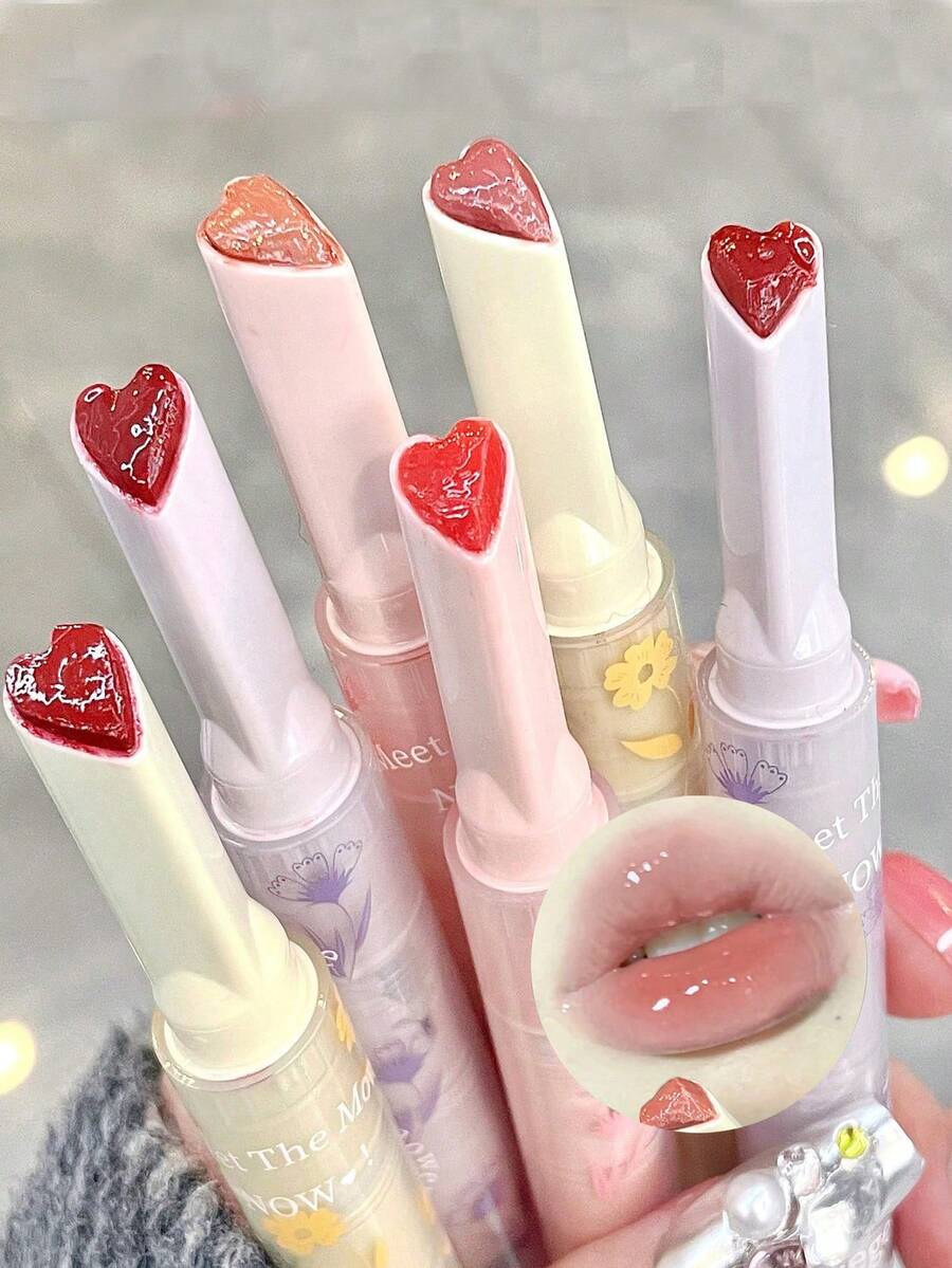3PCS Heart-Shaped Moisturizing & Glossy Jelly Lipstick Pen Set Y2K High Pigment Lip Combo Hydrating Reduce Lip Fine Lines Lip Makeup Mother'S Day Graduation Birthday Holiday Winter Y2K Fancy Fashion Makeup Cosmetic Party Beach Travel Camping Outdoors School Campus Trip Festivals Decor Gift Present Rose Girl Cosplay Best Color Charm Vibe - 彩色 - 查看 1