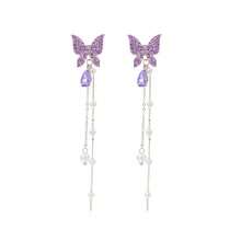 1 Pair Of Fairy Sweet Butterfly Earrings High-End Socialite Style Long Tassel Face-Slimming Earrings - Màu tím - Xem 5