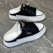Little White Shoes Women's New Spring And Autumn Flat Student Semi-Slip-On Shoes Slip-On Korean Versatile Shoes Summer Breathable Casual Shoes Fashion Women's Sneakers Shoes That Can Be Worn In All Seasons - Đen và trắng - Xem 5