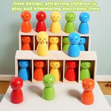 12pcs Wooden Smiling Face Doll Color Matching Memory Game, Educational Puzzle Toy For Children, Parent-Child Interactive Activity And Creative Board Game - 彩色 - 查看 9