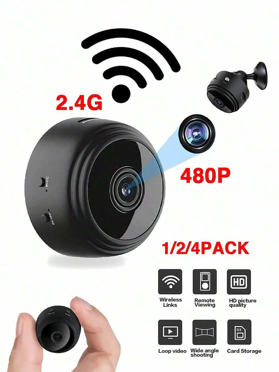 迷你 WiFi 摄像机，带夜视功能，高清 480P 无线摄像机，带运动检测，远程监控