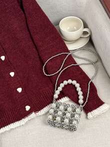 Wixra 2025 Autumn New Design Colorblock Heart Button Knit Cardigan, Versatile Women Sweater Jacket - Red - View 6