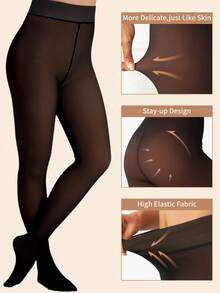 Women's Thermal Lined Faux Sheer Tights, High Waist Slimming Opaque Leggings, Anti-Pilling, Plus Size, Suitable For Winter Home And Casual Wear