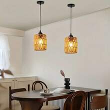 1pc/2pcs Bohemian Style Rattan Pendant Light, Handwoven Wicker Lamp Shade, E27 Socket, Suitable For Dining Room, Bedroom, Hallway, Living Room, Island, Bulb Not Included - Black - View 2