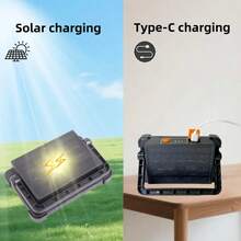 1/2pcs Outdoor Solar Powered Lighting Lamp, Portable LED Handheld Lamp With 144 LEDs, 8 Modes, Sturdy ABS Waterproof Housing, Suitable For Outdoor, Home, Travel, Camping, Fishing And Emergency Lighting, 3*1200mAh Rechargeable Battery For Long-Lasting Illumination, Supports Solar Charging, Type-C And USB Power Bank Charging, Compact Design, High-Quality Solar Power Bank, Essential For Hikers