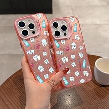 La funda para teléfono con diseño de diente de dentista es compatible con iPhone 17 16e 16 15 14 13 12 11 Mini Pro Max Air X XR XSMAX 8 7 Plus, cubierta trasera mate anti-caídas. - Colores mixtos - Ver 1