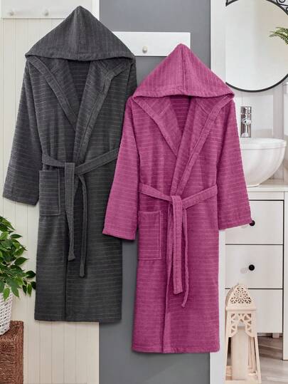 Set da 2 pezzi 100% cotone unisex accappatoio - opzioni di colore nero e verde, accappatoi con cappuccio morbidi per donne e uomini, in spugna di cotone, morbidi con cintura lunga - ideali per spa, sauna e uso quotidiano - S/M e L/XL - Realizzati in Turchia