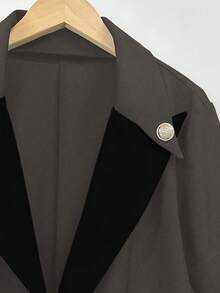 1 Set Women's Suit Jacket And Pants, Button Closure - Gray-black - View 7