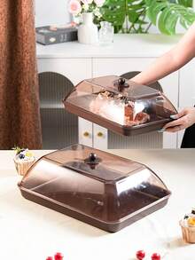 Multi-Size Rectangular Display Plastic Trays With Dustproof Lids, Unbreakable, Reusable Fruit/Dessert/Snack/Cake Platters, Suitable For Festivals, Weddings, Parties, And Banquets - Brown - View 3