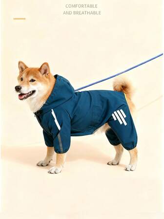 1 件套狗狗防水夹克雨衣，反光连帽雨衣，适合小型犬和猫，轻便狗狗衣服，带牵引绳孔，防风防雪